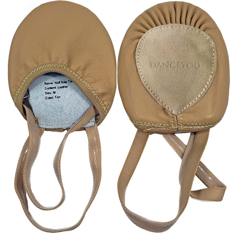 DANCE YOU DANCEYOU Pirouette Lyrical Leather Half Sole Ballet Jazz Contemporary Practice Turning Dance Shoes Girls Women Boy Men, Tan, S - Image 1